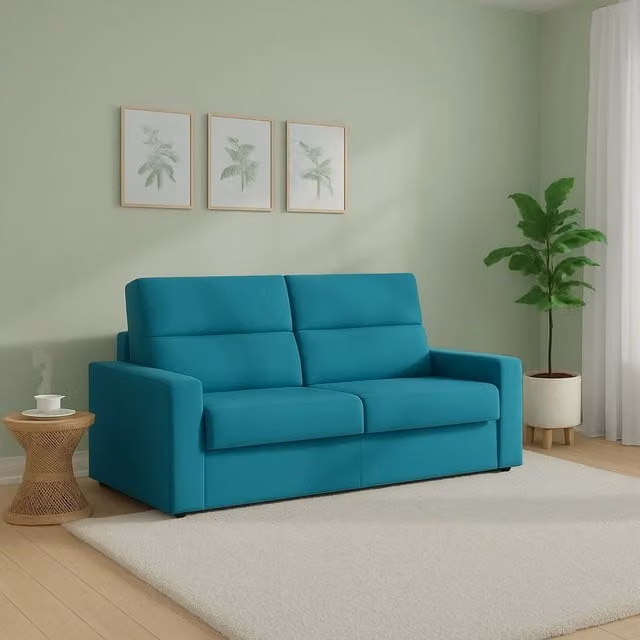 Divano Letto 2 Posti DMORA con Rivestimento Sfoderabile in Tessuto Azzurro, Made in Italy, L: 180 cm, P: 95 cm – 1