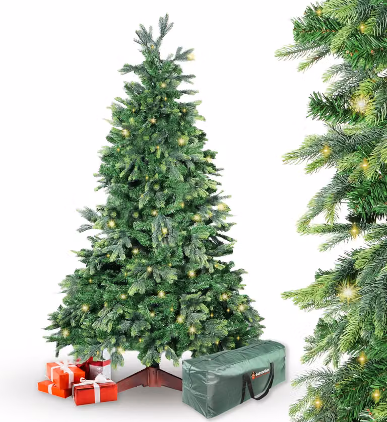 Albero di Natale artificiale BonTree abete 210 cm con illuminazione 280 LED bianco caldo Comfort set albero di Natale con supporto in legno e borsa di stoccaggio