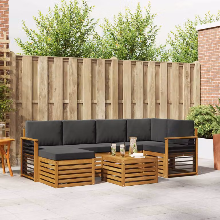 Set di divani da esterno vidaXL 7 pezzi in legno di acacia con cuscini, beige e antracite