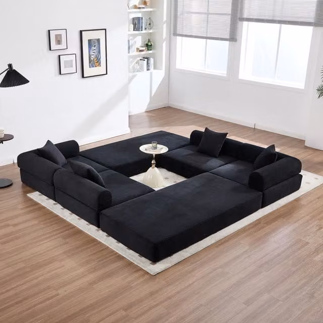 Divano modulare trasformabile in letto Mivray in velluto nero con imbottitura in schiuma