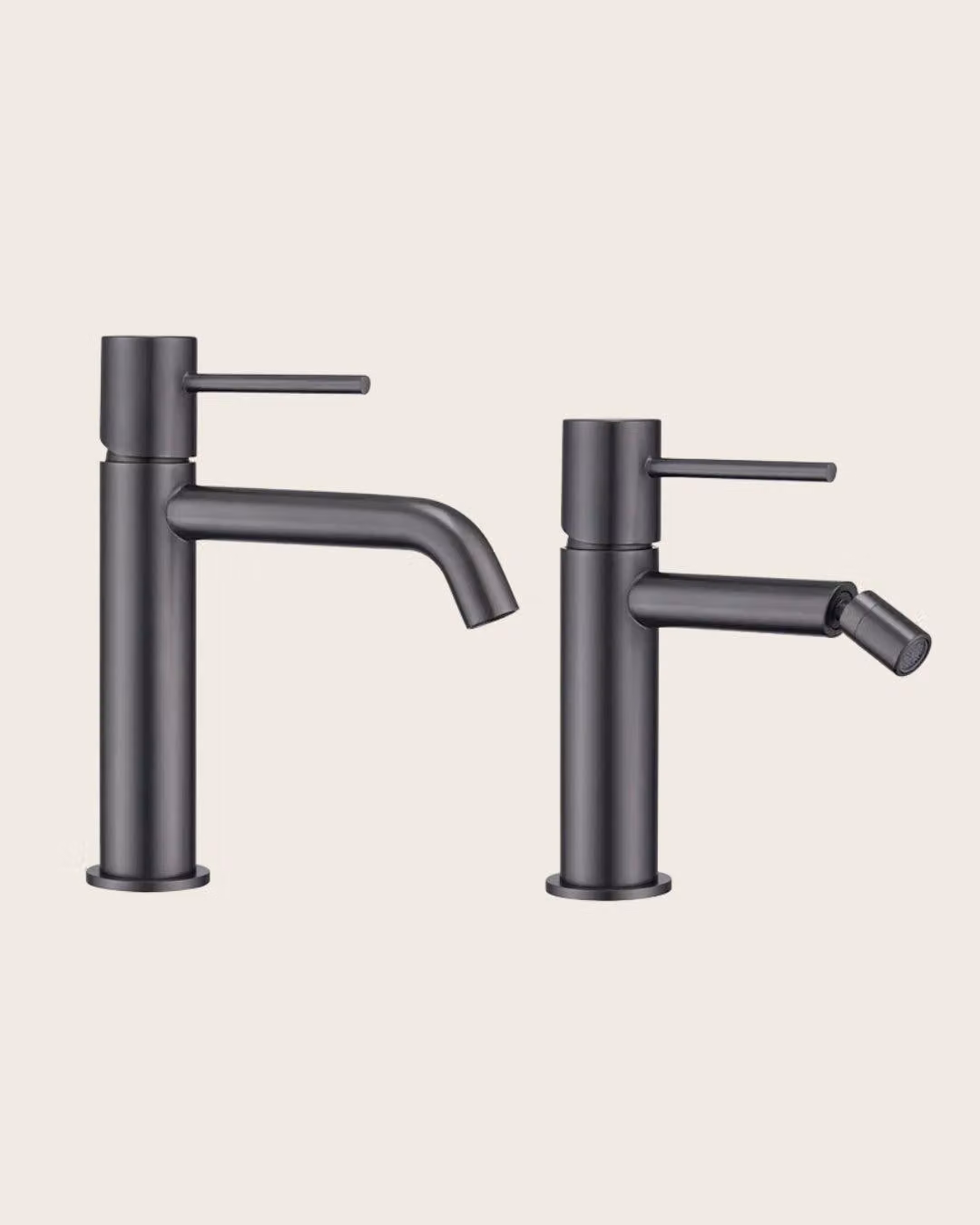 Coppia rubinetti lavabo e bidet senza scarico grigio metallico Memo