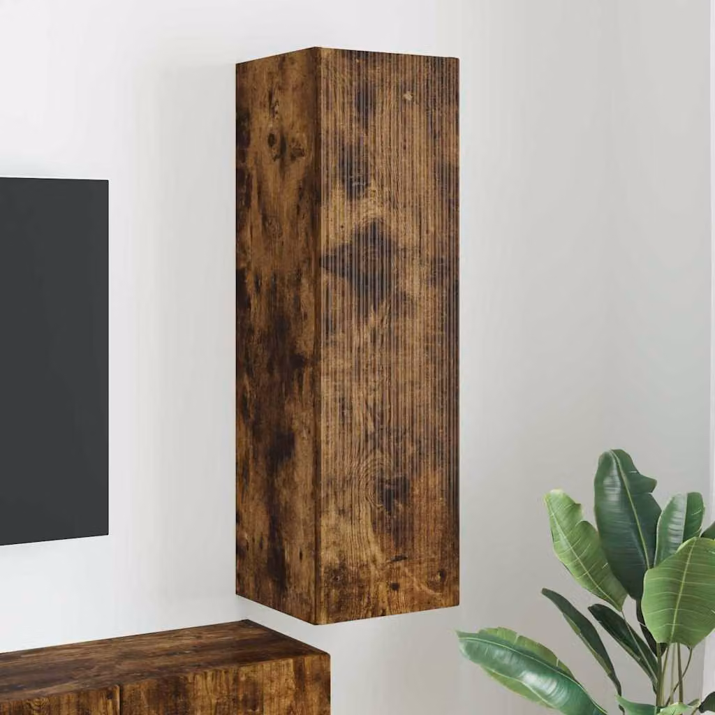 Mobile TV da parete vidaXL in legno Rovere fumé, L/P/H: 30 x 31 x 100 cm