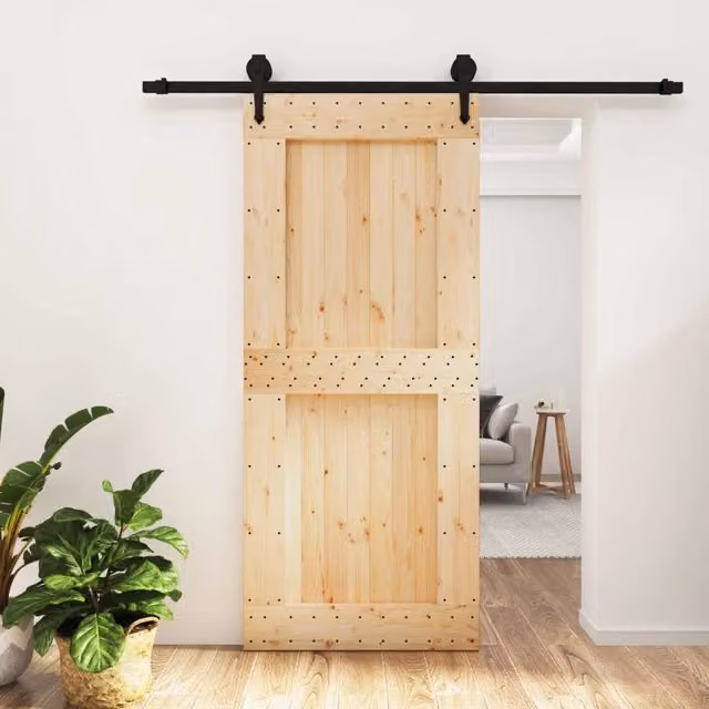 Porta scorrevole moderna vidaXL in legno e acciaio, colore marrone e nero, L: 90 cm, H: 210 cm