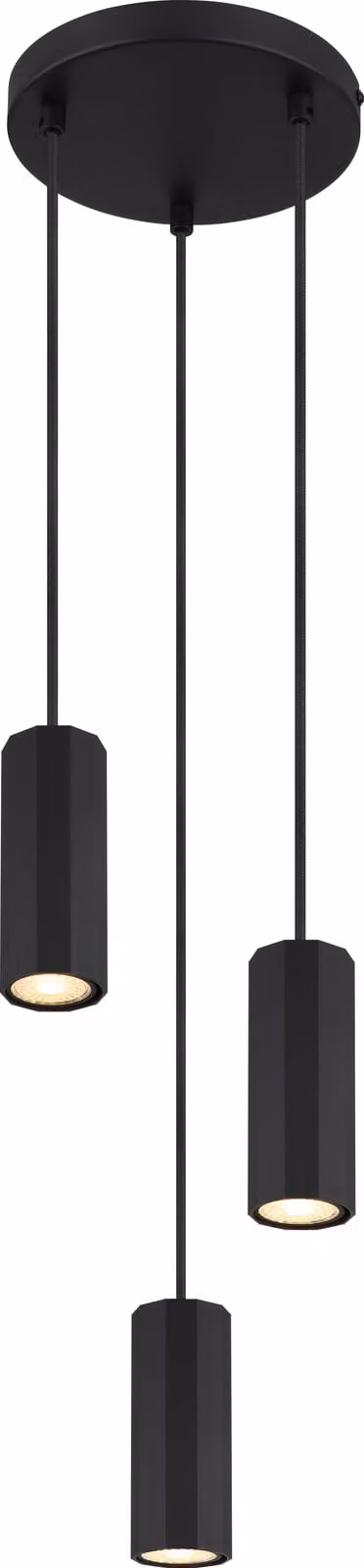 Lampada a sospensione Globo Lighting, struttura in metallo nero opaco, alluminio nero opaco, cavo in PVC nero, altezza regolabile, diametro: 210 mm, altezza: 1200 mm, esclusa lampadina: 3 x GU10 25W 230V