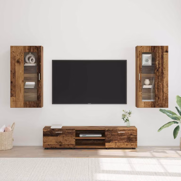 Set mobile TV vidaXL FLORIN 3 pezzi in legno vecchio marrone L/P/H: 150 x 39 x 30 cm