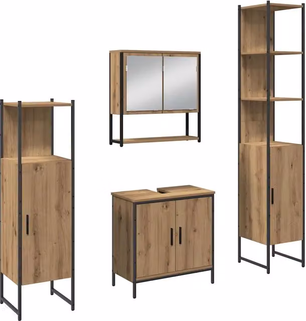 Set di mobili per il Bagno | Armadio da bagno 4 pz Marrone Legno multistrato