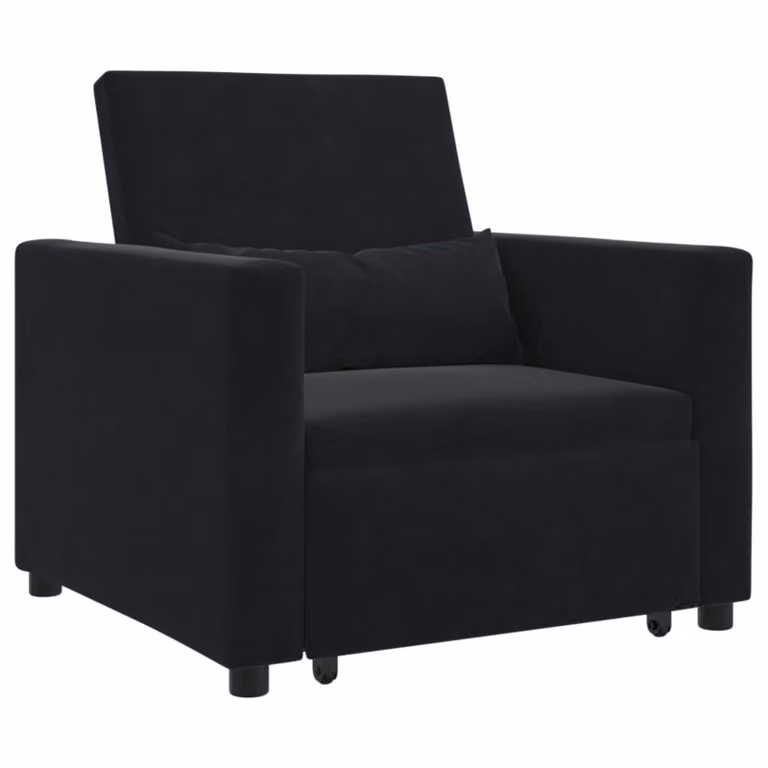 vidaXL Divano letto singolo estraibile in velluto nero con struttura in metallo e braccioli