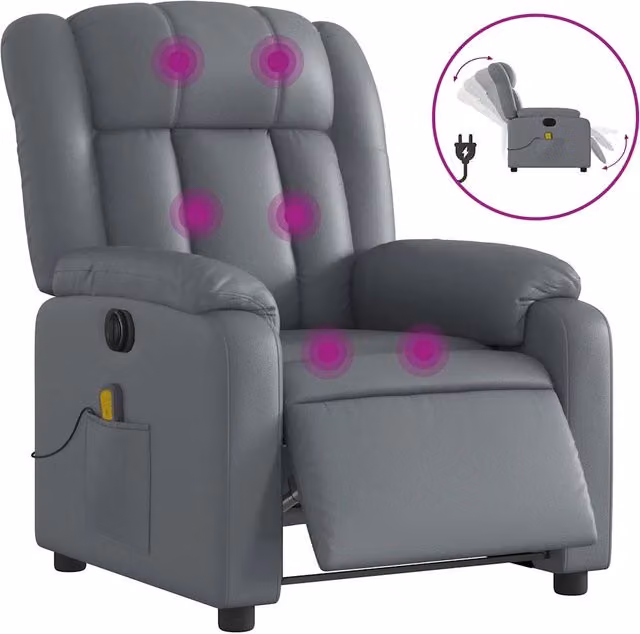 Poltrona Massaggiante | Sedia Relax Elettrica Reclinabile Grigio Similpelle