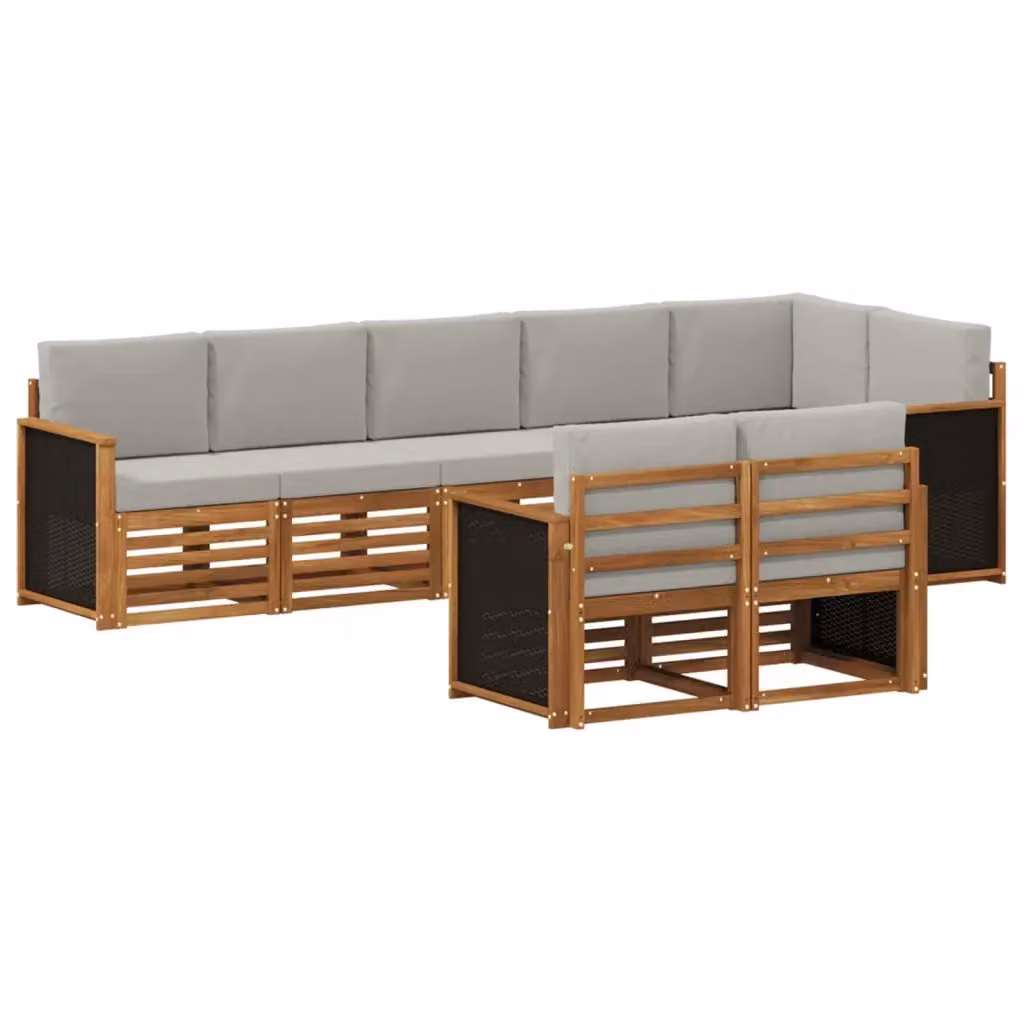 Set di divani da esterno a L vidaXL in legno di acacia con cuscini grigi, 7 pezzi – 2