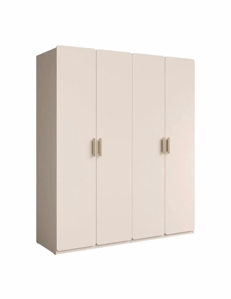 Camera da letto completa AMALIE MEUBLORAMA in stile moderno, colore beige e oro, composta da letto 160x200 cm, armadio, cassettiera e 2 comodini – 2