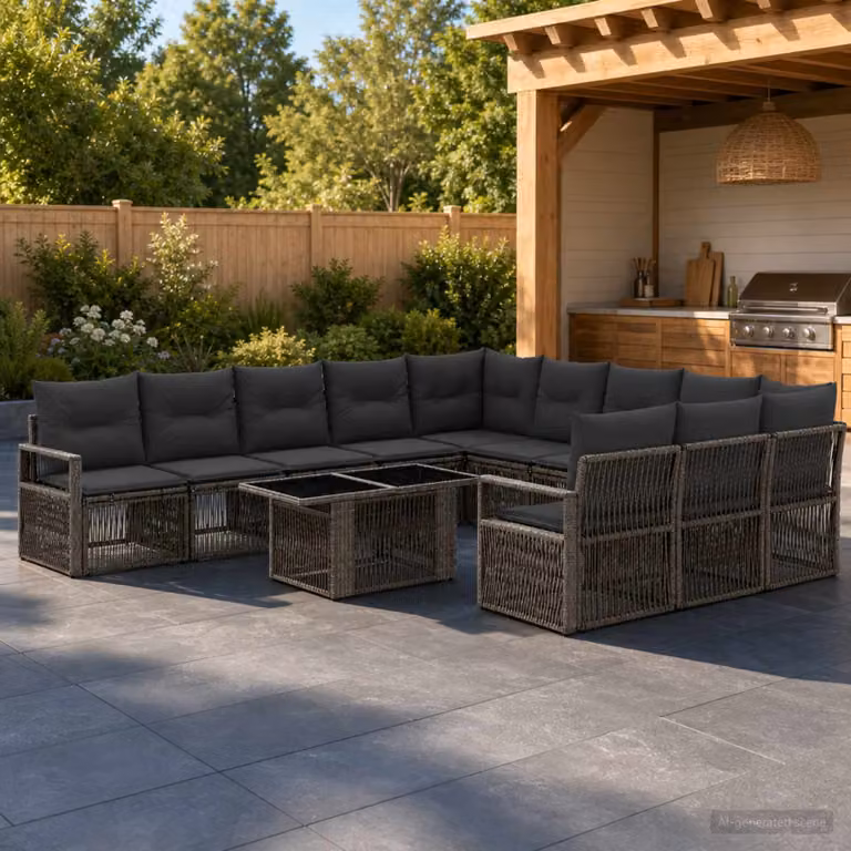 Set Divano da Giardino vidaXL 12 pz a Forma a U in Polyrattan Grigio e Antracite con Cuscini e Tavolino da Caffè