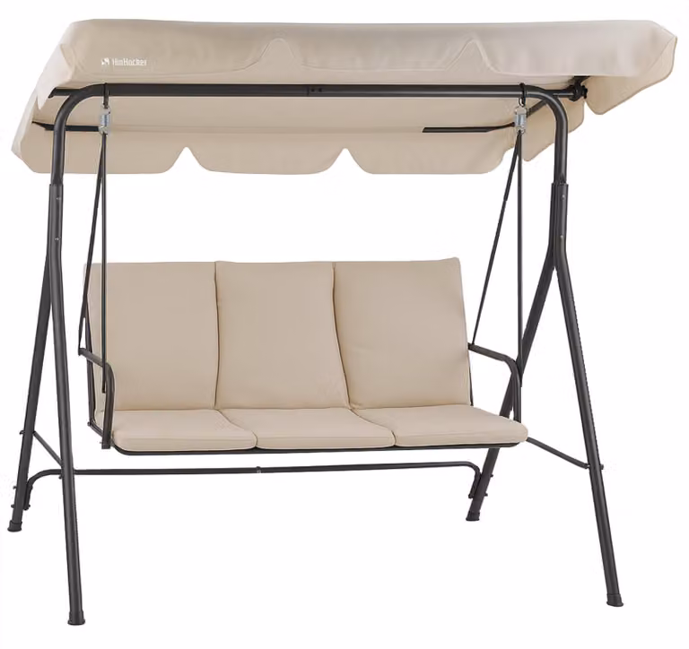 HinHocker Altalena Hollywood a 3 posti con tendalino parasole, beige, portata massima 250 kg, altalena da giardino