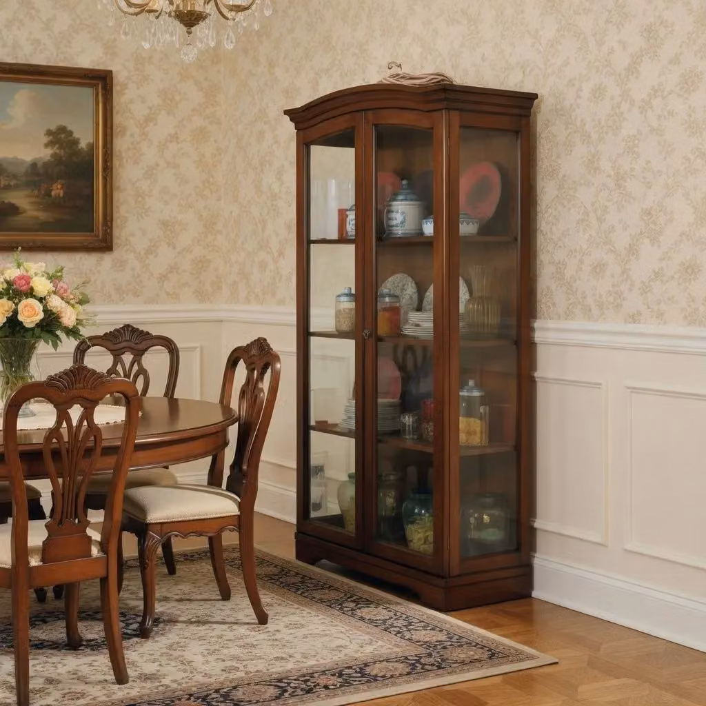 Vetrina Gendarme Mobili 2G in legno massello con 2 ante in vetro, colore noce, L: 106 cm, P: 46 cm, H: 191 cm – 3