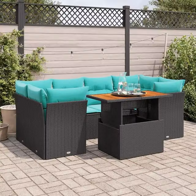 Set Divani da Giardino con Cuscini 7pz Nero Polyrattan 3326892
