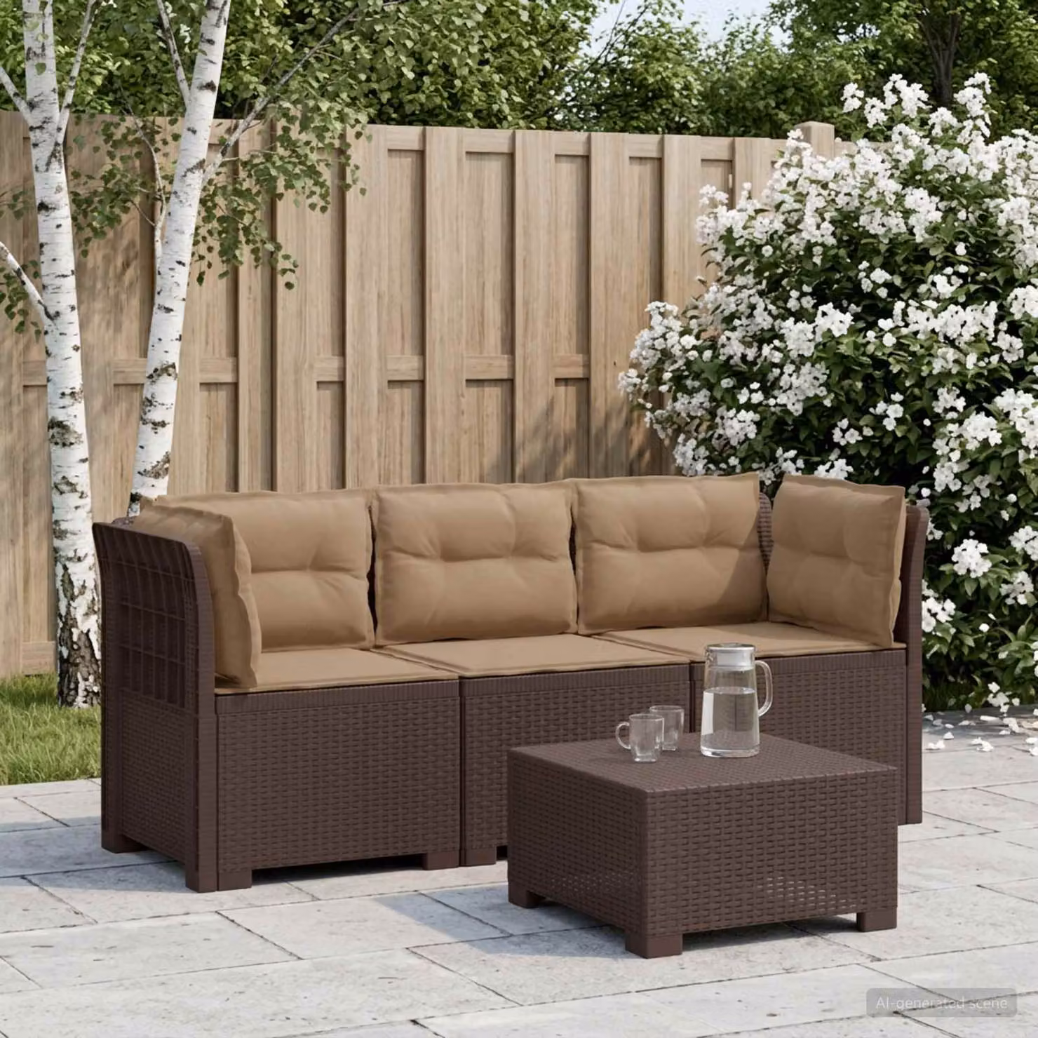 vidaXL Divano da giardino moderno a 3 posti in rattan marrone con cuscini imbottiti e rivestimenti rimovibili