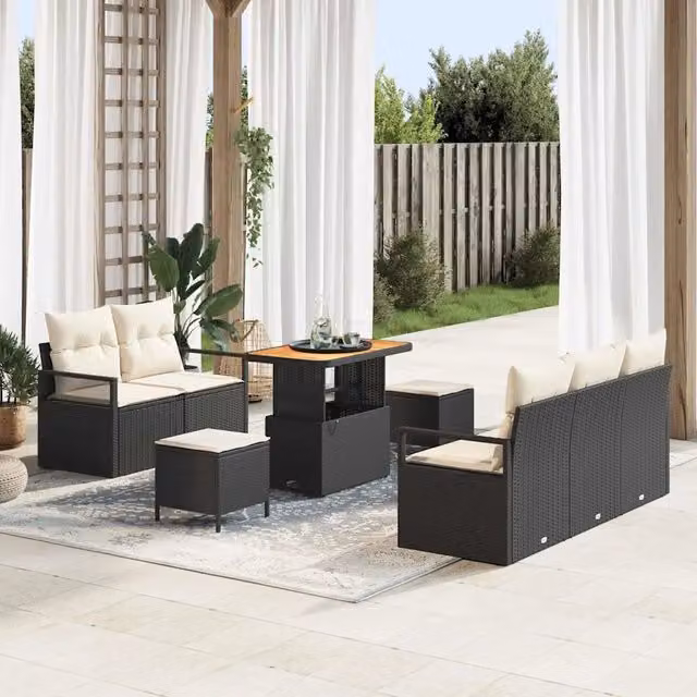 Set Divano da Giardino 8 pz Nero polyrattan 3362470