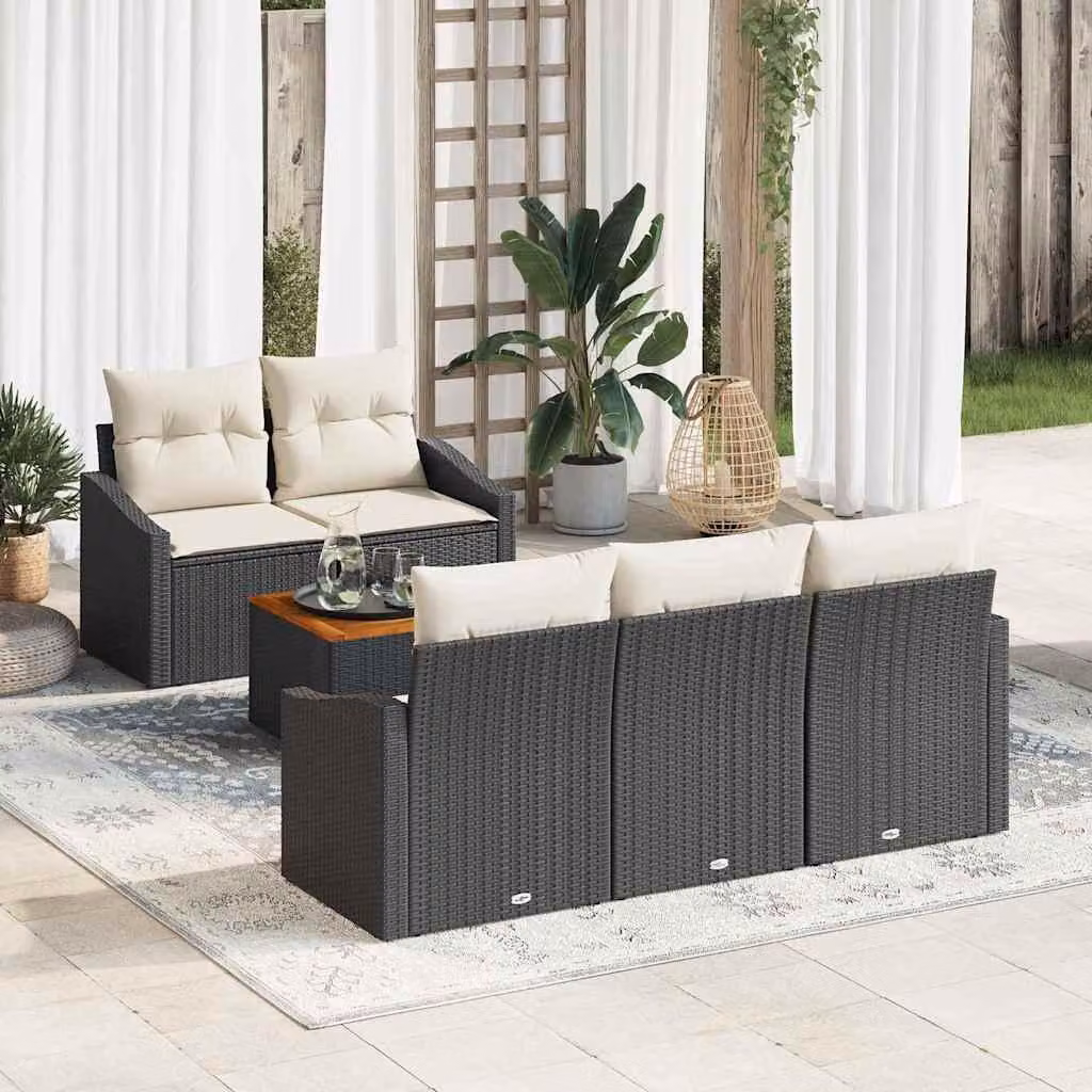Maison Exclusive - Set Divano da Giardino con cuscino 6 pcs Nero polyrattan
