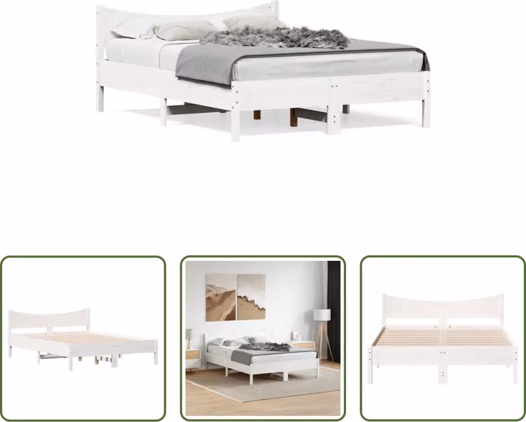 The Living Store Letto in legno massiccio senza materasso bianco 120x200 cm in legno di pino