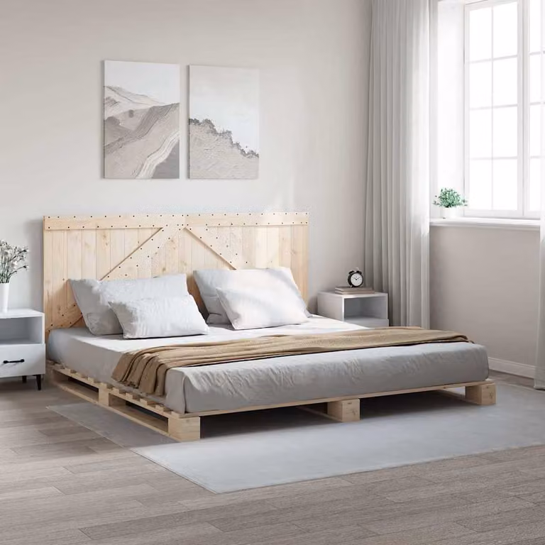 vidaXL Giroletto con Testiera in Legno Massello di Pino Rustico 200x200 cm
