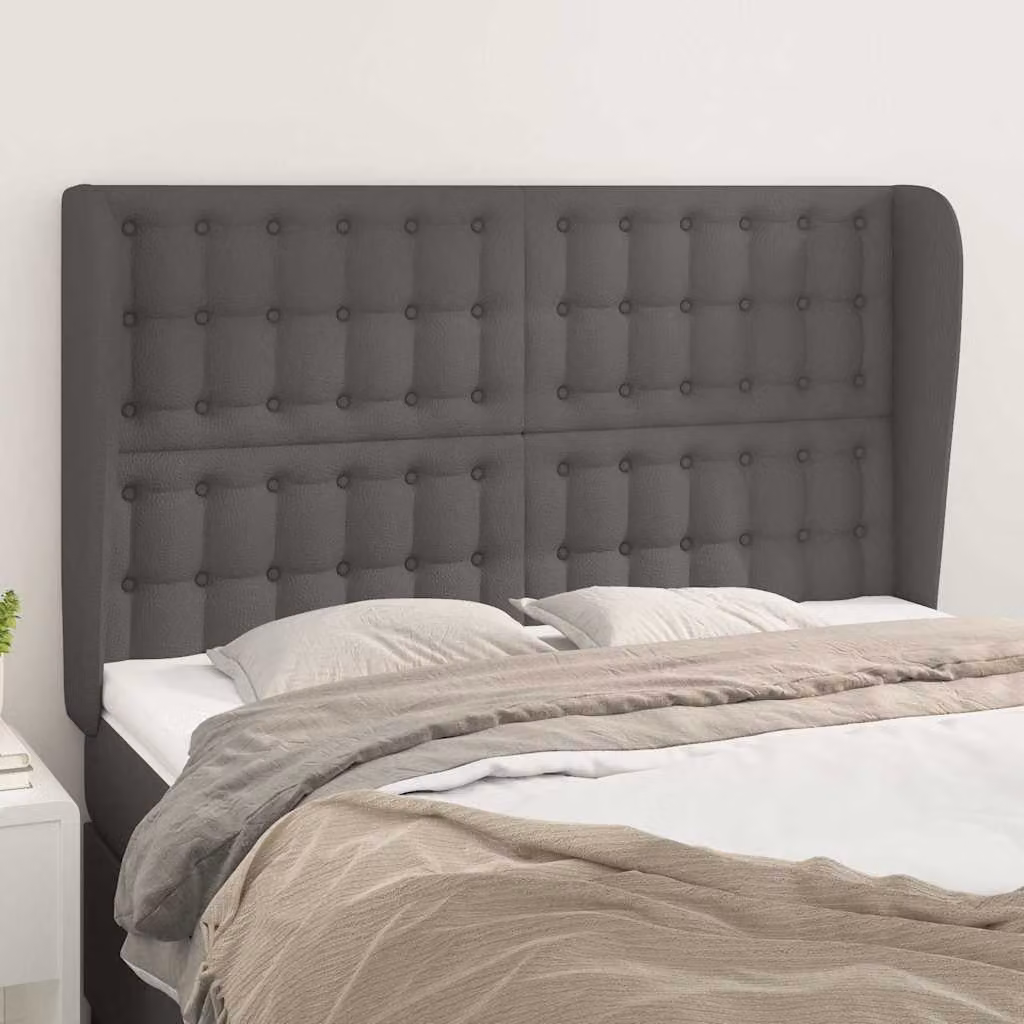 Testiera ad orecchio vidaXL in similpelle grigia con struttura imbottita L: 147 cm, P: 23 cm, H: 118-128 cm