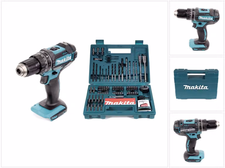 Makita DHP 482 Z Trapano avvitatore a percussione a batteria 18 V 62 Nm Solo + set di punte e inserti Makita 100 pezzi