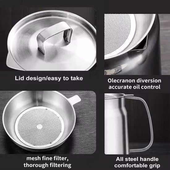 Filtro per olio in acciaio inossidabile, friggitrice a pressione da 1,5 litri con filtro e base di appoggio.