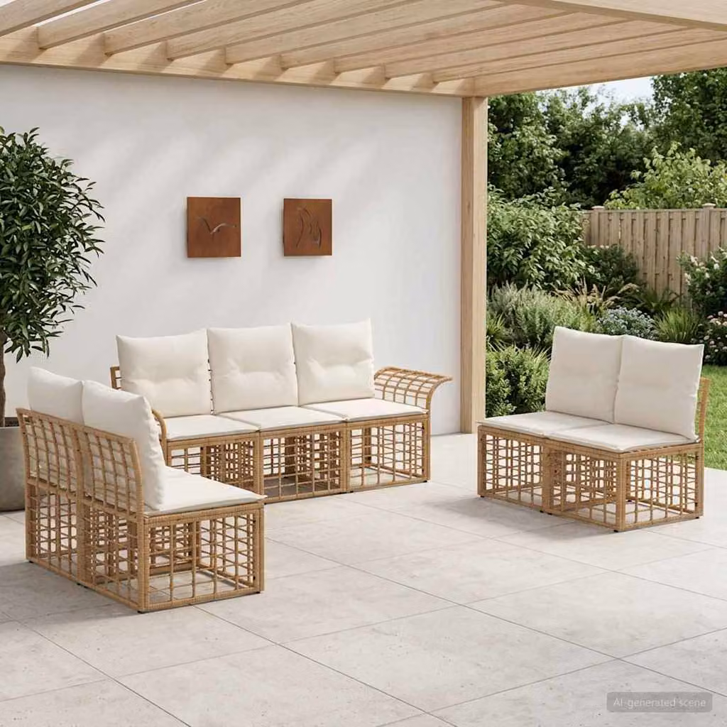 vidaXL Set di divani da esterno 7 pz in stile rustico con struttura in metallo e cuscini, Beige e Bianco Crema