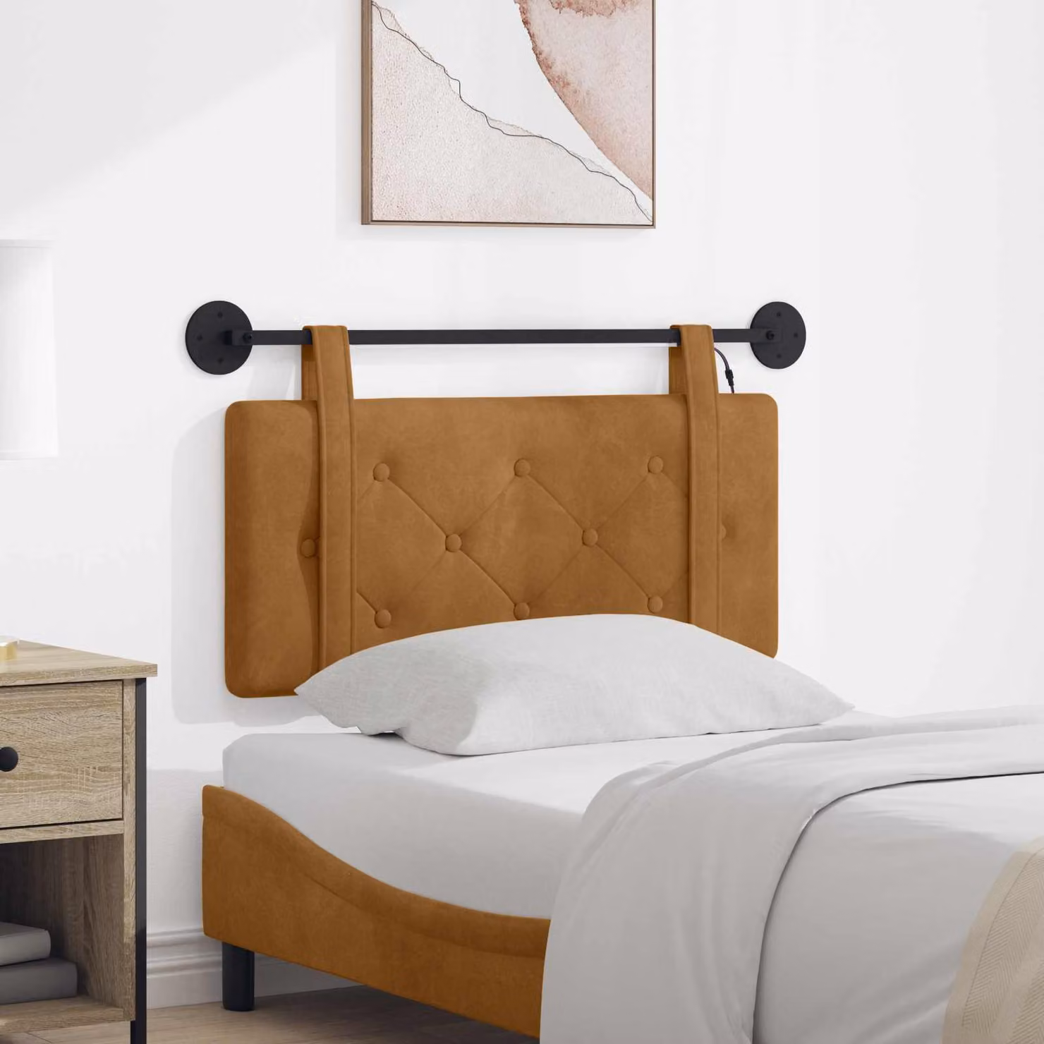vidaXL Testiera da letto sospesa in velluto marrone con illuminazione LED integrata