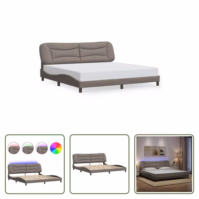 The Living Store Struttura letto con tessuto LED Taupe 200x200 cm
