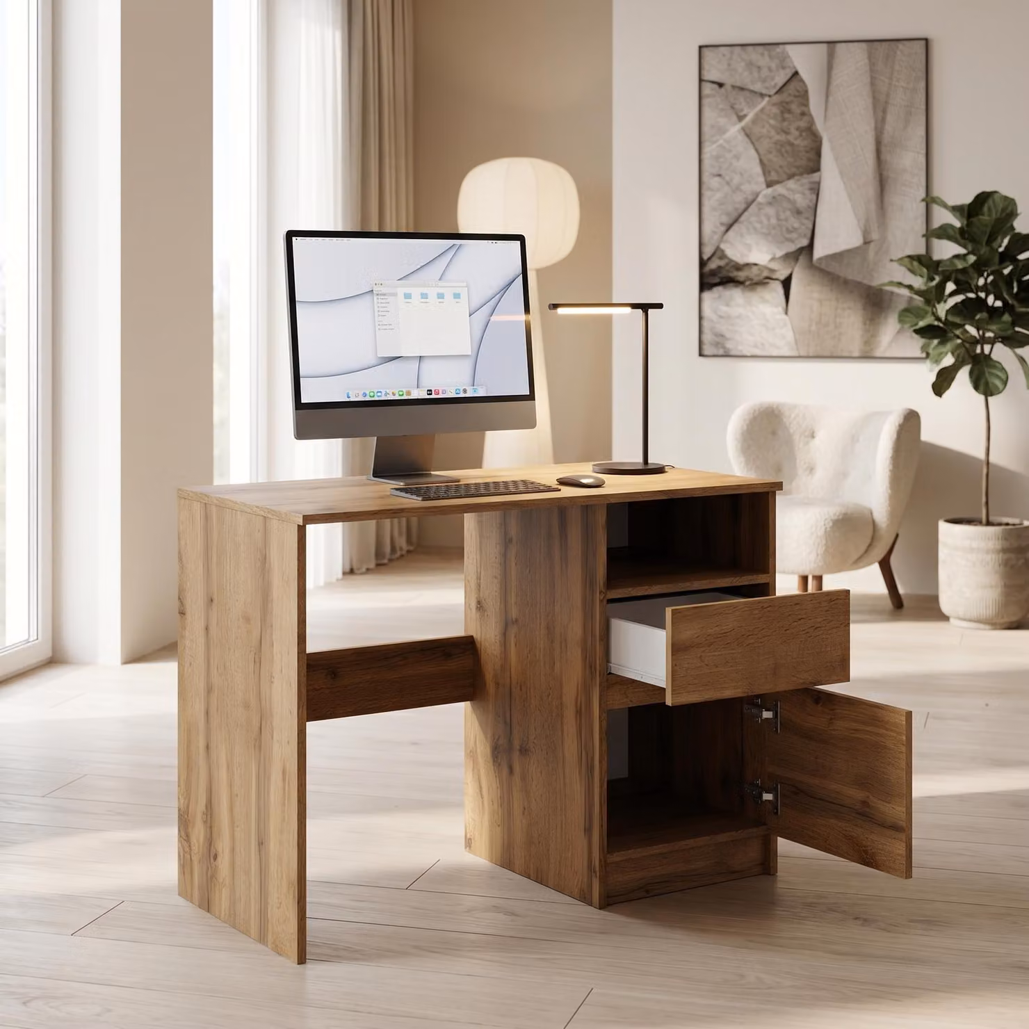 Scrivania compatta 100x50 cm | Scrivania moderna per computer e ufficio | Scrivania per PC per l'home office e la camera dei ragazzi | Rovere Wotan | Ampia scelta di colori