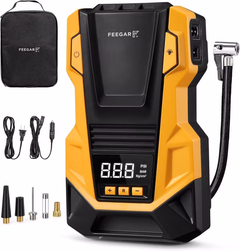Compressore d'aria per auto - Doppia alimentazione: 12V DC / 230V AC - Potenza: 120 Watt - Capacità: 1 litro