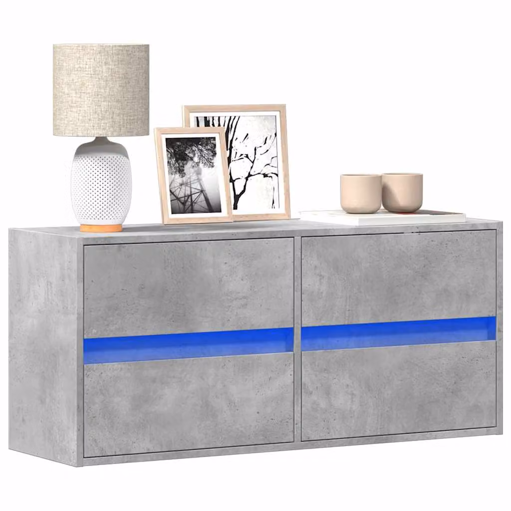 Mobile TV a parete vidaXL con luci LED integrate, Grigio Cemento, L: 100 cm, P: 31 cm, H: 45 cm