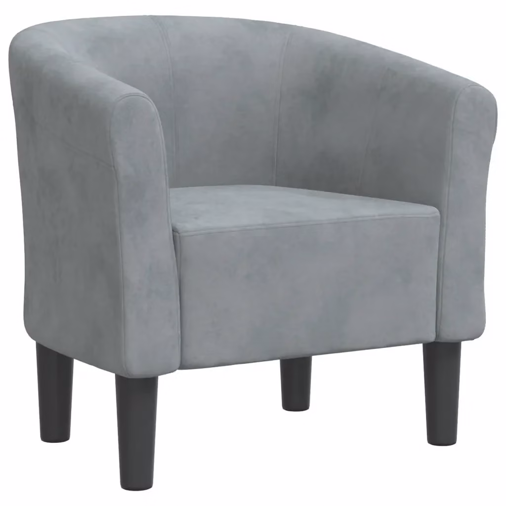 Poltrona moderna vidaXL in velluto grigio con struttura in legno e schienale a vasca – 2