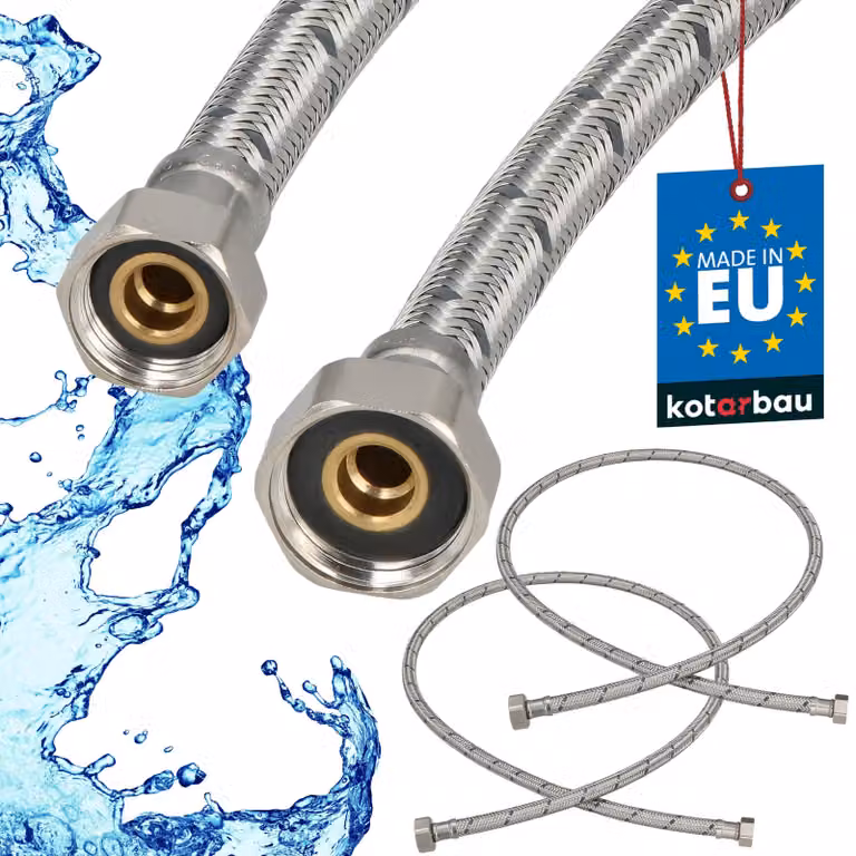 KOTARBAU® 2 Pezzi Tubo Flessibile per Rubinetto 1/2“ x 3/8“ Rivestito in Acciaio Inox 120 cm Tubo Flessibile per Rubinetto Cucina Argento