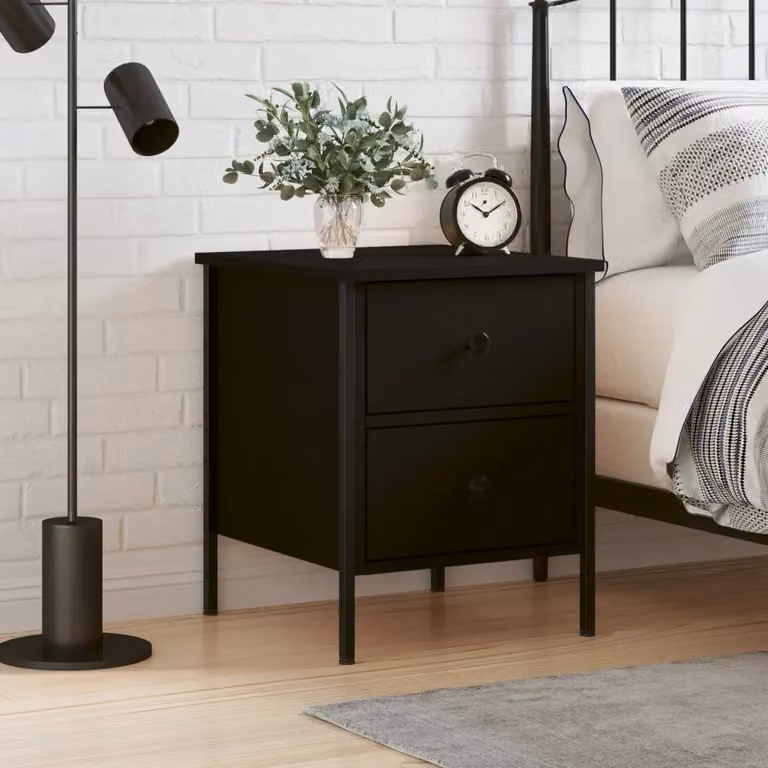 Comodino Industrial vidaXL in Legno e Metallo, Nero Opaco, L 40 cm x P 42 cm x H 50 cm