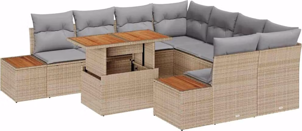 Set Divano da Giardino 9 pcs Beige Poly Rattan