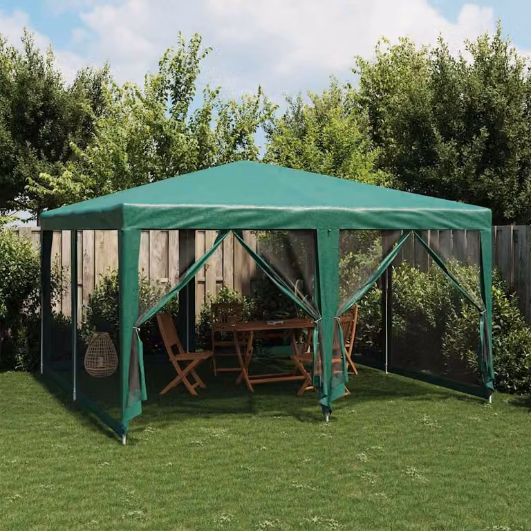 Tenda per feste vidaXL con 8 pareti laterali in rete, colore verde, L: 400 cm, P: 400 cm, H: 268 cm