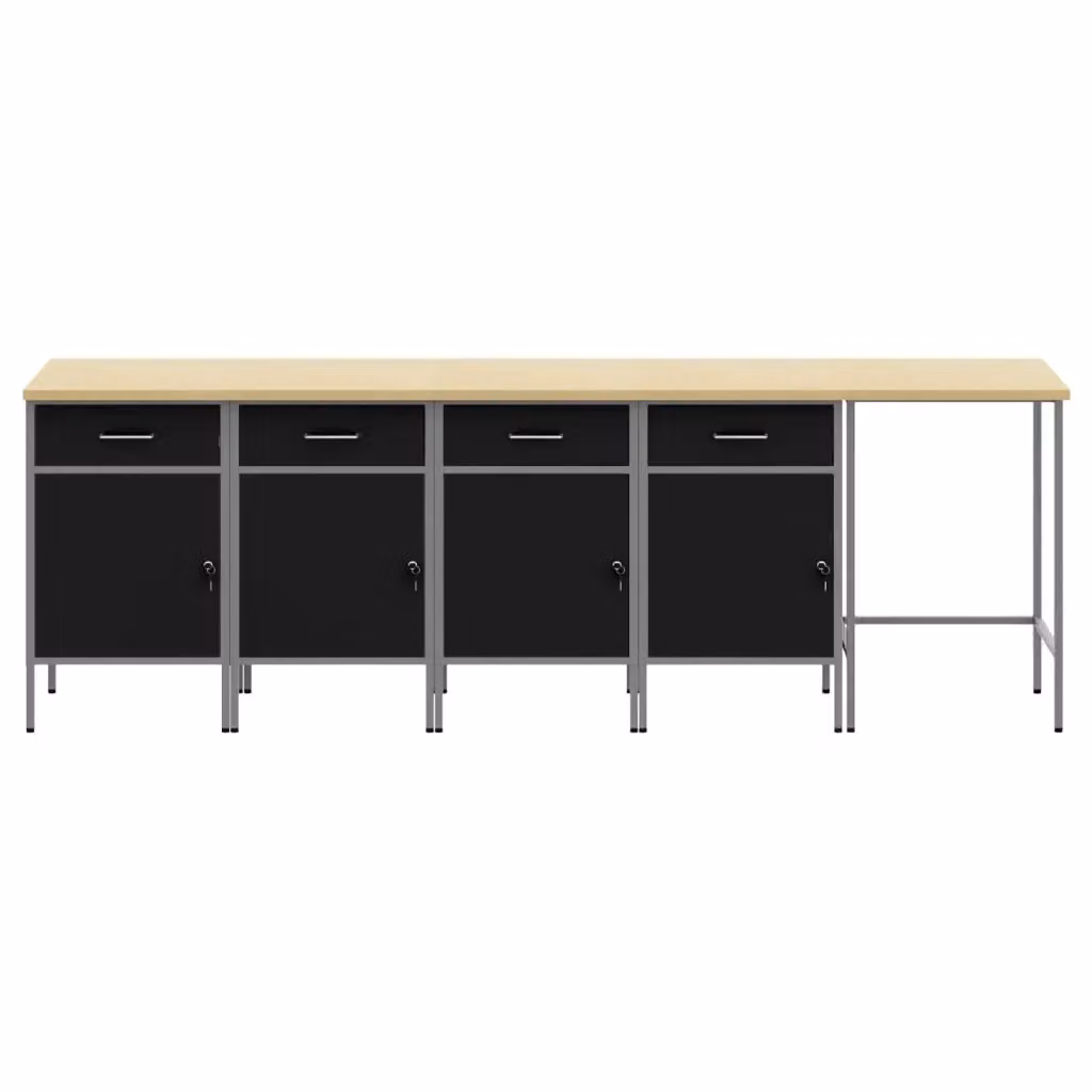 Set di mobili da lavoro vidaXL in acciaio e legno, 5 pezzi, Nero e Grigio – 2