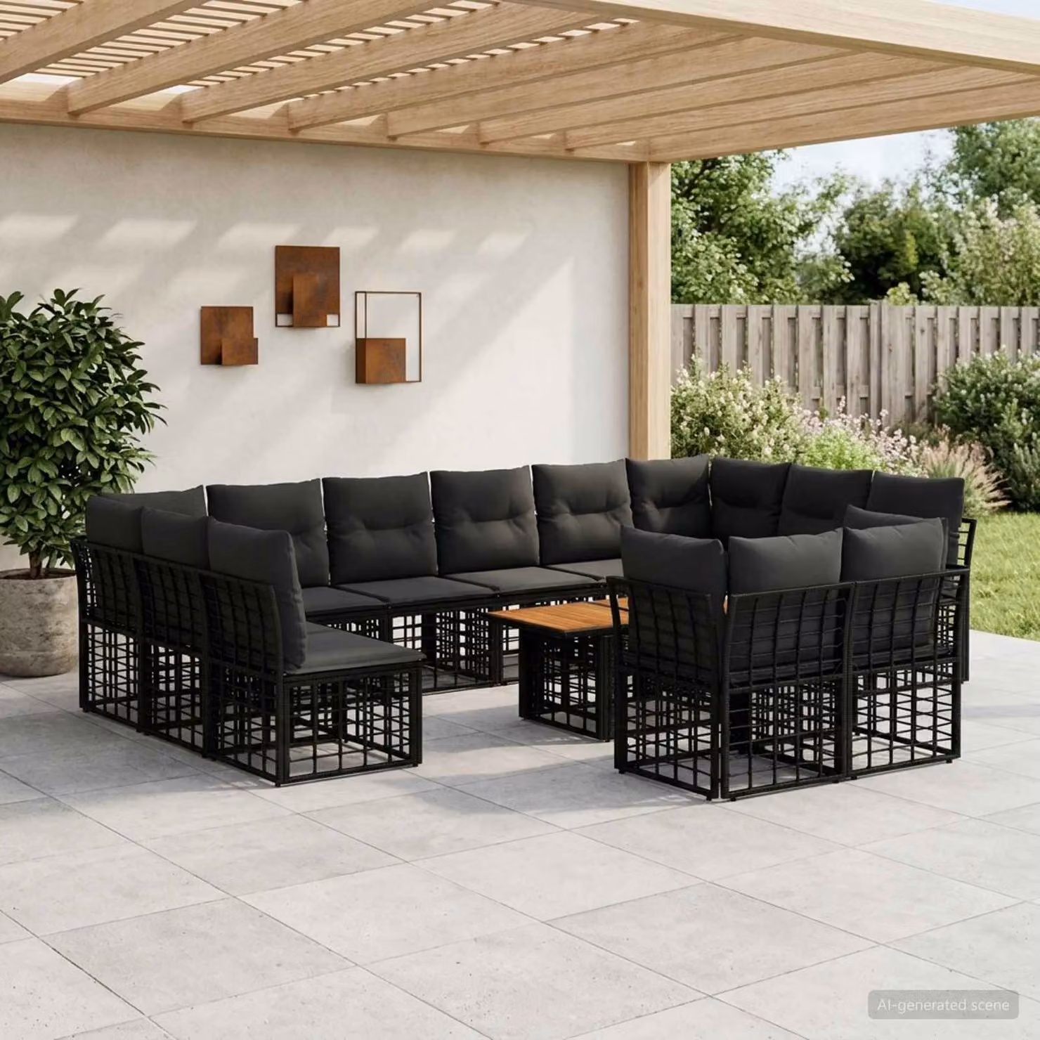 Set Divano da Giardino vidaXL 13 pz in Polyrattan Nero e Grigio con Tavolino e Cuscini