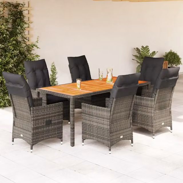 Set da Pranzo da Giardino 7 pz con Cuscini in Polyrattan Grigio 3276729