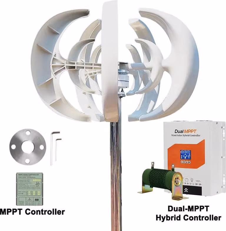 Turbina eolica verticale - 3000W, 24V, generatore eolico con tecnologia DMPPT - Asse verticale - Regolatore di carica duale MPPT - Basso livello di rumorosità - Impianto eolico e solare autonomo - Albero in acciaio inossidabile