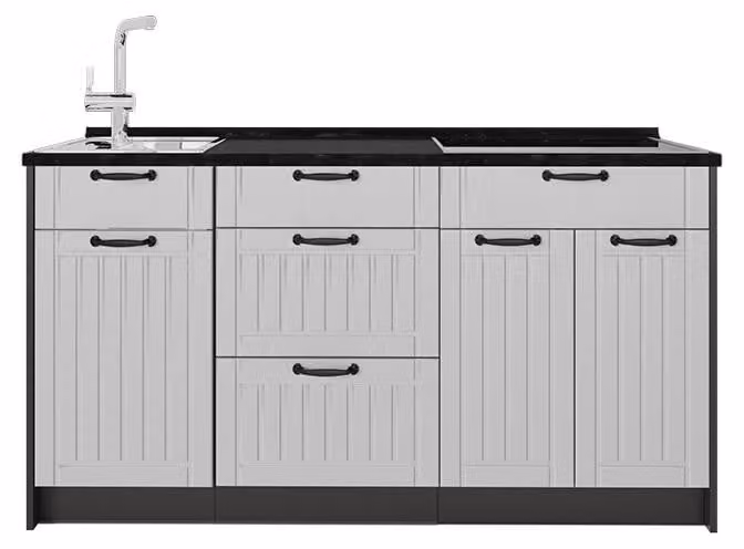 Cucine componibili piccole Vicco Fame-Line Bianco rustico 150 cm, PL Antracite, Model 65399