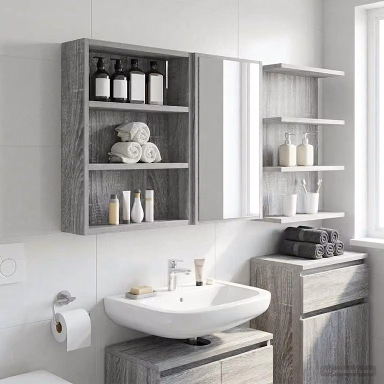 Armadio da bagno a muro moderno vidaXL in MDF grigio opaco L 40 cm, P 10 cm, H 50 cm
