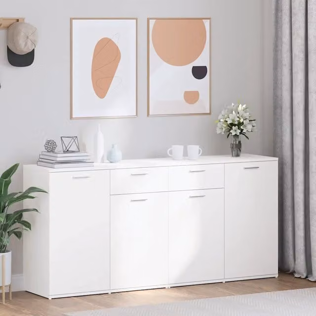 Credenza moderna bianca vidaXL in legno e MDF L: 160 cm, P: 36 cm, H: 75 cm – 1