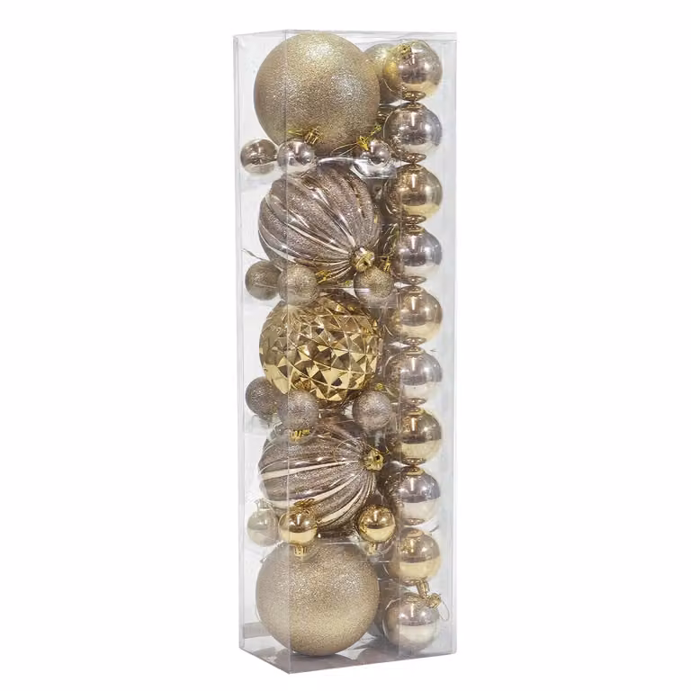 VESTIAMO CASA Set di 41 Palline di Natale Oro Infrangibili in Plastica per Decorazioni Assortite