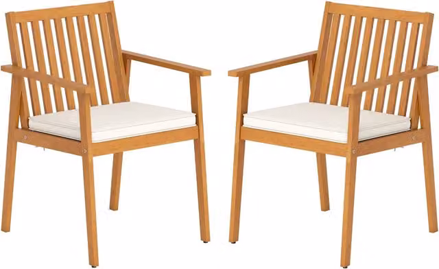 Set di 2 sedie da esterno in legno di acacia marrone con cuscini imbottiti e braccioli – 1