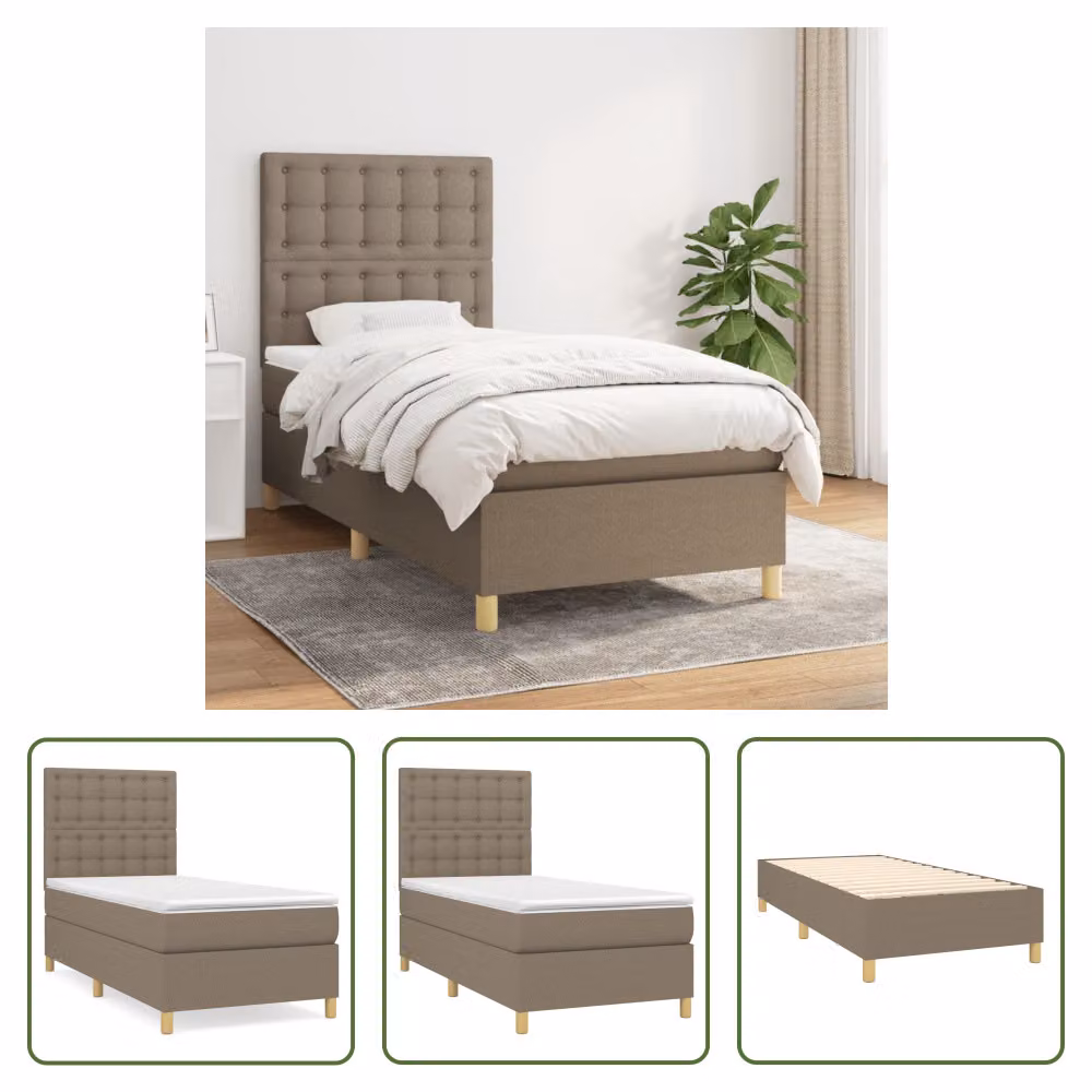The Living Store Letto a molle con materasso Taupe 80x200 cm in tessuto