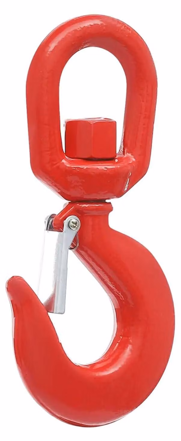 Gancio di sollevamento - Gancio girevole per gru da 5 tonnellate (5000 kg) - Per carichi pesanti - Con sistema di sicurezza - Anello - Rosso