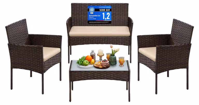 Set di mobili da giardino per balcone Set di mobili da giardino in polyrattan Mobili da giardino per esterni per patio, balcone e giardino - Colore marrone