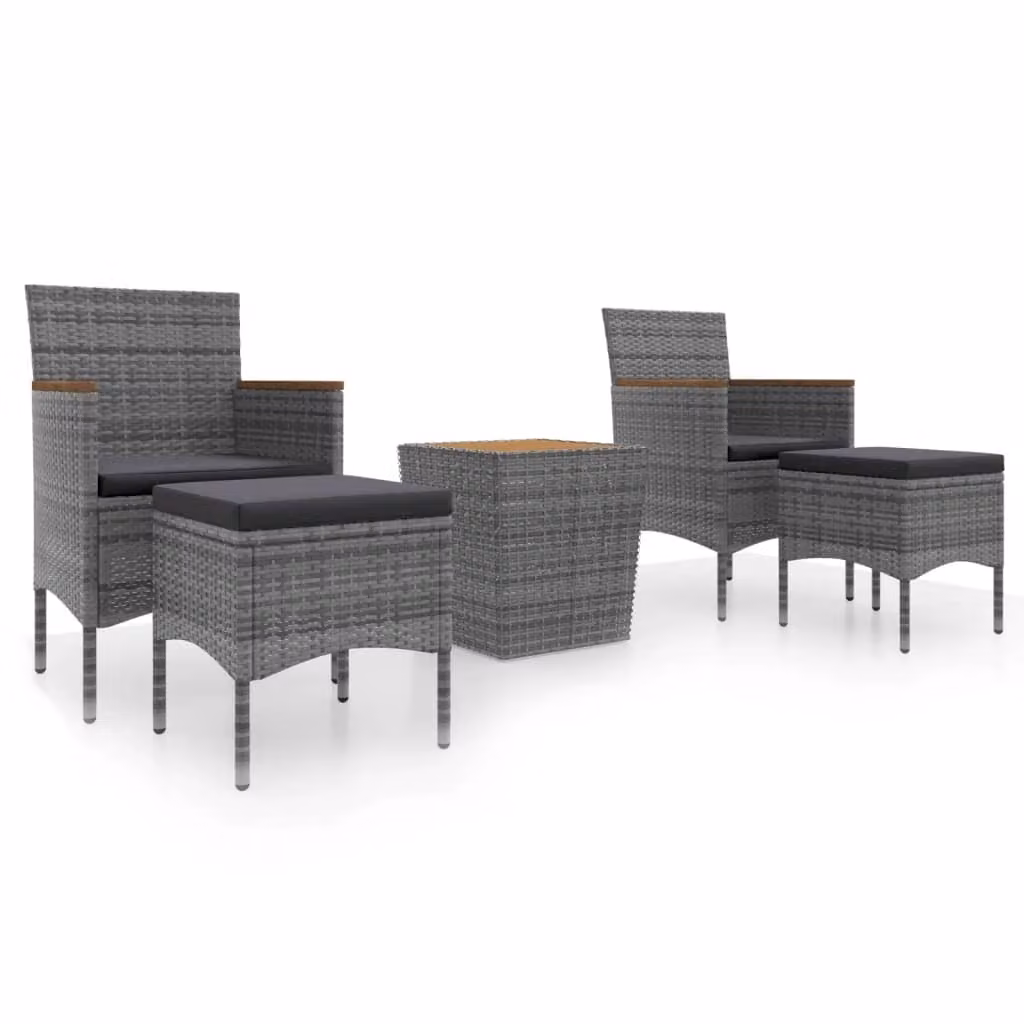 Set Bistrot Giardino 5 pz Polyrattan e Massello Acacia Grigio